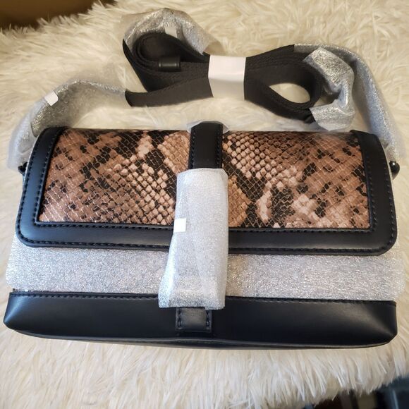 MICHAEL KORS Cyrus Small Brown Snake Embossed Flap Crossbody Bag Gunmetal NWT - Picture 3 of 4